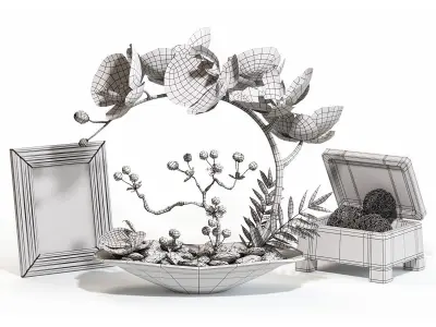 Orchid Flower Decorative Set 3D model