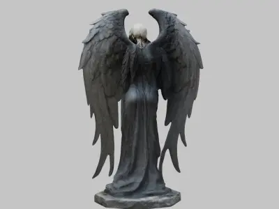 Death Statue Black WIngs Skeleton SKull Low-poly 3D model
