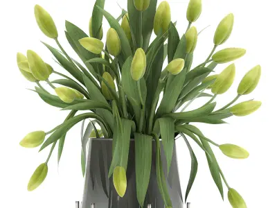 Bouquet of green tulips in a Vase 116 3D model
