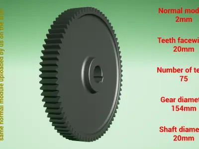 Cylindrical gear - paired - z75 m2 D154 d20 3D print model