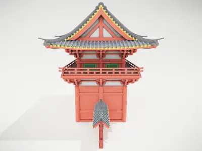 Japanese temple Low-poly 3D model