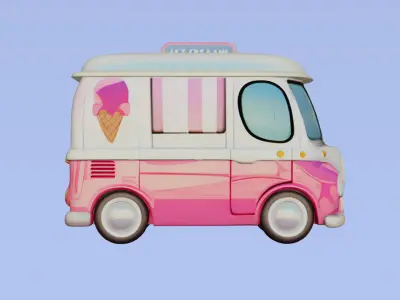 Cute Retro Ice Cream Truck 3D Model Low-poly 3D model