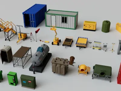 500 Realistic Exterior City Street Props Pack Collection Low-poly 3D model