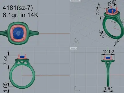 Cushion Solitaire Ring 4181 3D print model