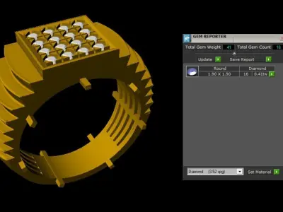 Gold Mens Ring with Diamond Grid   Jewelry  3D print model