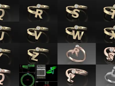 Jewelry Alphabet Rings Collection NEW 3D Model Pack