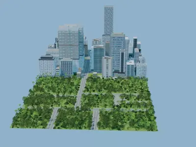 City Downtown Skyscraper Street 06 - DAY Low-poly 3D model