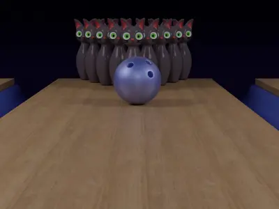 Hyper-Casual Cat bowling pins and ball Free low-poly 3D model