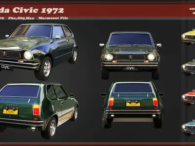 Honda Civic 1972 Low-poly 3D model
