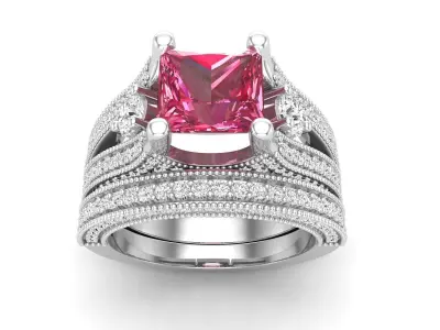 AV 506 Princess Cut Engagement Ring Bridal Set 3D print model