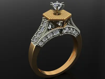 Women Ring 66 solitaire diamond cut engagement ring for women 3D print model
