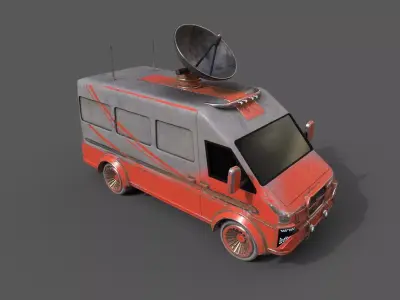 Old Broadcasting van Low-poly 3D model