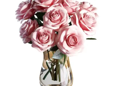 Flower Set 02 - Pink Roses Bouquet 3D model
