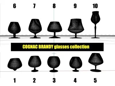 COGNAC BRANDY glassware black party set luxury interior 3D model