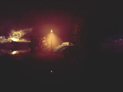 Rustic car animation scene Low-poly 3D model