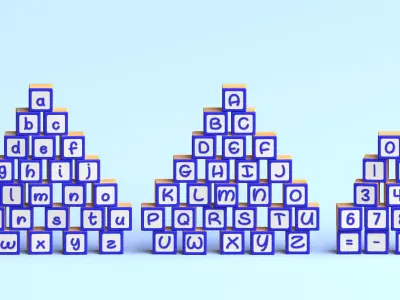 Wooden Blocks - Alphabet and Numbers - Unreal Engine Low-poly 3D model