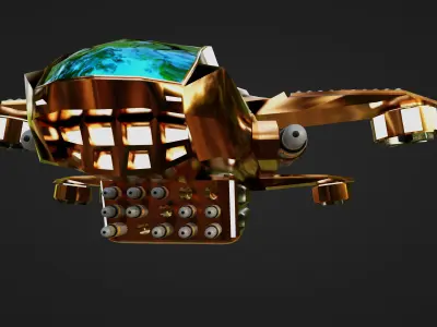 Golden Assault Spacecraft Sci-Fi Game Ready Ship Low-poly 3D model