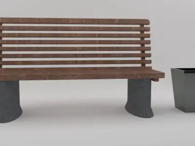 bench1 bench and trash can Free 3D model