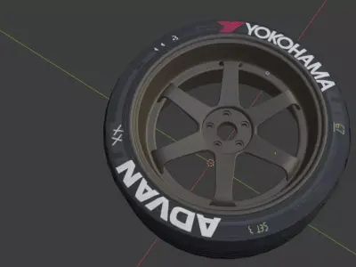 Volk Rays TE37 Wheel and Tire 3D model