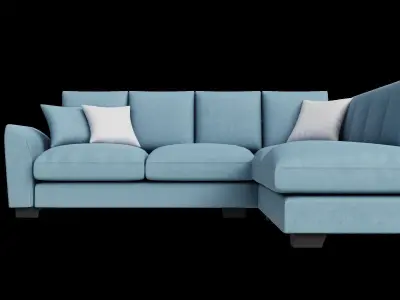 Long Blue Corner Sofa Low-poly 3D model