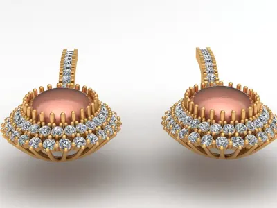 Oval Coral Diamond Fashion Gold Earring 3D print model