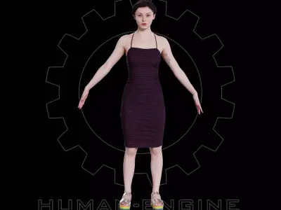 Female Scan - Amy in a Striped Dress A-pose 149 Low-poly 3D model