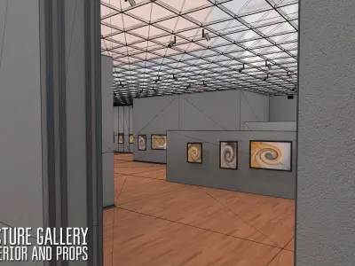 Picture gallery - interior and props Low-poly 3D model
