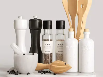 Decor board mortar pepper mills salt containers Set 88 3D model