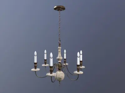 Chandelier Game Ready with four candles hanging from it Low-poly 3D model