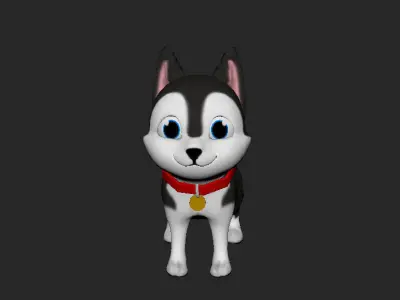 Serbian Husky Puppy Cartoon 3D Model with Textures Low-poly 3D model