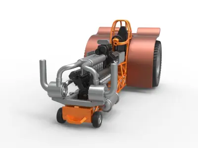 Pulling tractor with V12 and V8 engines Scale 1 to 25 3D print model