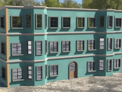 Building 3D model with windows and balconies Low-poly 3D model