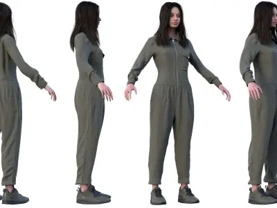 Woman in Overall 2 - Modular - Rigged Low-poly 3D model