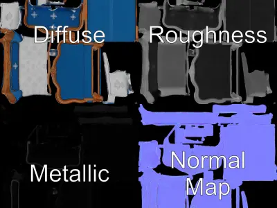 Elegant Baroque Bed Model Pack Low-poly 3D model