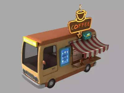Cyberpunk Cafe Van Low-poly 3D model