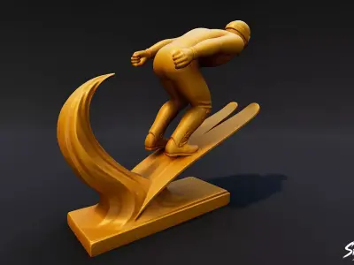 Golden Ski Jumping Statue Low-poly 3D model