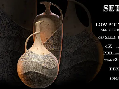 POTTERY COLLECTION handmade pots Low-poly 3D model