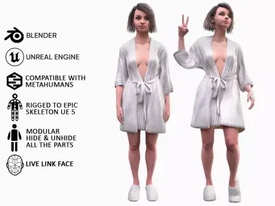 Woman - Bathrobe - Modular - Rigged Low-poly 3D model