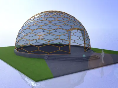 Hexagonal geodesic dome like structure with entry 3D model
