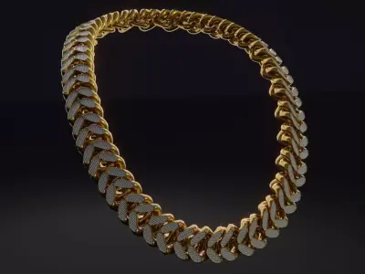 Gold Interlocking Diamond Link Chain - Textured Diamonds Low-poly 3D model