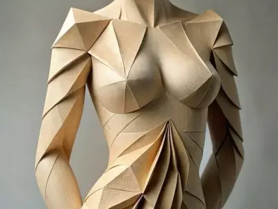 Geometric Wooden Woman Low-Poly Sculpture Origami Form 3D Low-poly 3D model