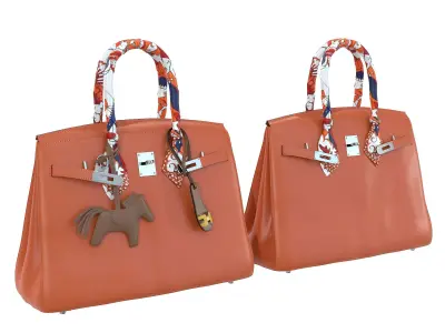 Hermes Birkin Orange Bag with accessories Low-poly 3D model