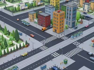 Low Poly City Asset Pack - 87 Stylized Game Ready Models Low-poly 3D model