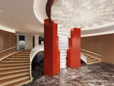 Luxury Staircase with Crystal Chandelier 3D model