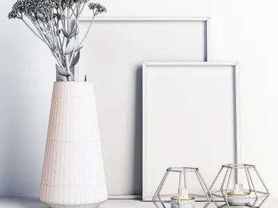 Decorative set 7 vase with plant 3D model