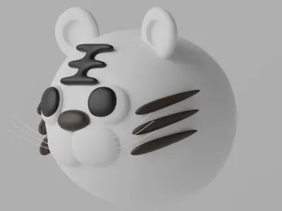 Cartoon Cute White Tiger Head 3D model