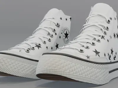 Basketball Leather Shoes Converse All Star White Star Snowflakes 3D model