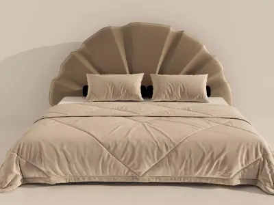 Luxury Bed  Shell-Inspired Headboard Design 3D model