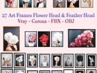 27 Art Frames Flower Head And Feather Head 3D model