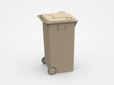 Brown Trash Bin With Two Wheels 3D model
